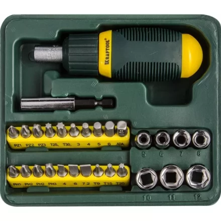 Набор KRAFTOOL Отвертка реверсивная с битами и торцовыми головками, 29 предметов 25556-H29 купить в Когалыме