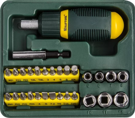 Набор KRAFTOOL Отвертка реверсивная с битами и торцовыми головками, 29 предметов 25556-H29 купить в Когалыме