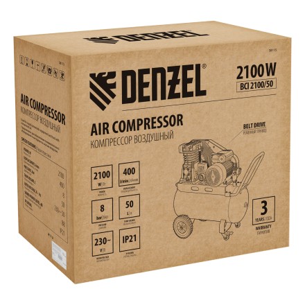 Компрессор воздушный рем. привод Denzel BCI 2100/50, 2,1 кВт, 50 литров, 400 л/мин купить в Когалыме