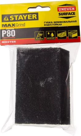 Губка шлифовальная STAYER "MASTER" угловая, зерно - оксид алюминия, Р80, 100 x 68 x 42 x 26 мм, средняя жесткость 3561-080 купить в Когалыме