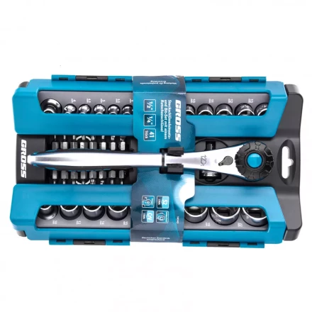 Набор торцевых головок трещотка 120 зубьев 41 предмет 1/2" 1/4" CrV Gross 14143 купить в Когалыме