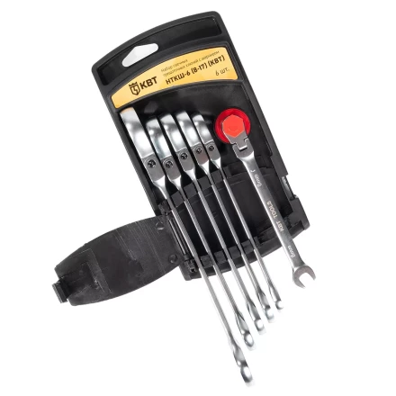 Набор гаечных комбинированных трещоточных ключей с шарниром КВТ НТКШ-6 (8–17 мм), 6 шт. (91950) купить в Когалыме