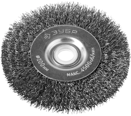ЗУБР "ПРОФЕССИОНАЛ". Щетка дисковая для точильно-шлифовального станка, витая стальная проволока 0,3мм, 100х12,7мм 35185-100_z02 купить в Когалыме