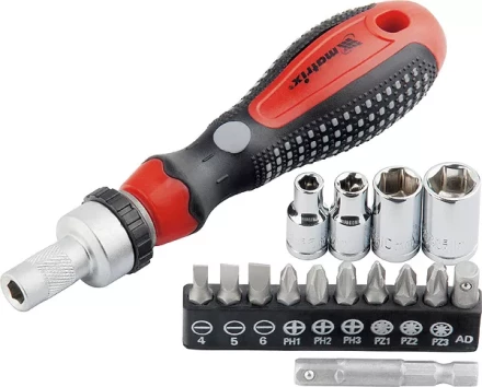 Отвёртка реверсивная с набором бит и насадок торцевых,CrV,1/4",16шт MATRIX 11332 купить в Когалыме