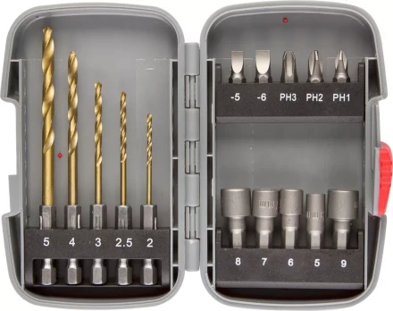 Набор ЗУБР "МАСТЕР": Насадки для шуруповерта и дрели, биты, торцовые головки, биты-сверла, 15 предметов 26055-H15 купить в Когалыме