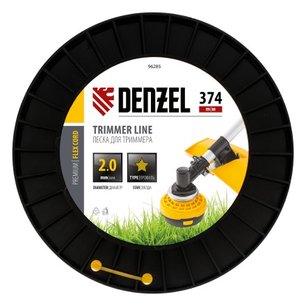Леска для триммера звезда, 2,0мм х 374м, на DIN катушке FLEX CORD,  Denzel 96285 купить в Когалыме