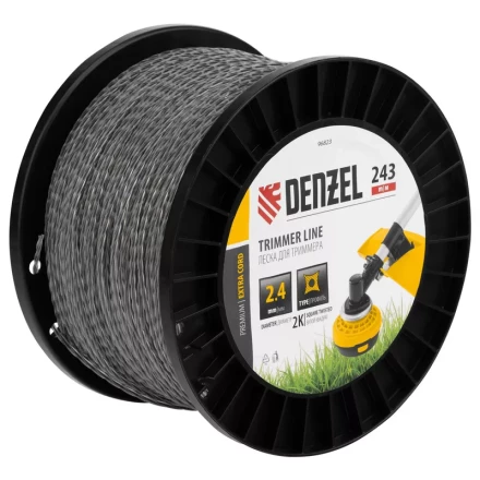 Леска для триммера двухкомпонентная витой квадрат, 2,4мм х 243м, на DIN катушке EXTRA CORD// Denzel 96823 купить в Когалыме