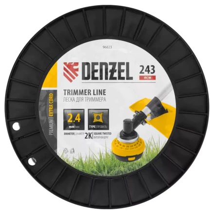 Леска для триммера двухкомпонентная витой квадрат, 2,4мм х 243м, на DIN катушке EXTRA CORD// Denzel 96823 купить в Когалыме