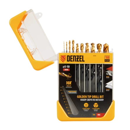 Набор сверл по металлу, 1-10 мм, HSS-Tin, Golden Tip, 10 шт Denzel 72316 купить в Когалыме