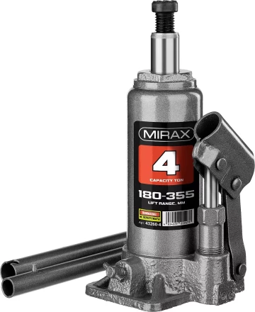 Домкрат гидравлический бутылочный, 4т, 180-355 мм, MIRAX 43260-4 43260-4 купить в Когалыме
