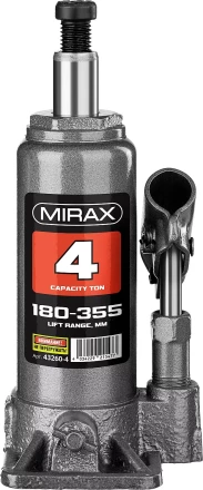 Домкрат гидравлический бутылочный, 4т, 180-355 мм, MIRAX 43260-4 43260-4 купить в Когалыме
