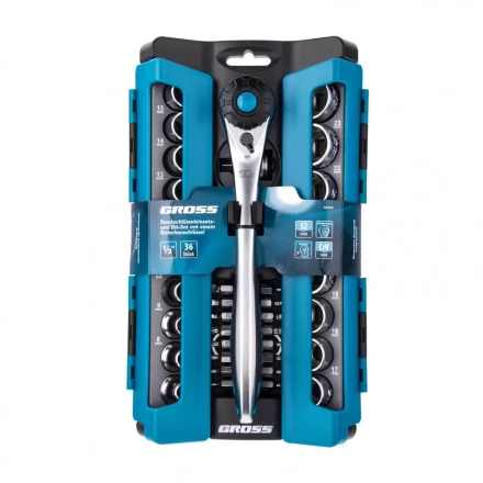 Набор торцевых головок трещотка 120 зубьев 36 предметов 1/2" CrV Gross 14144 купить в Когалыме