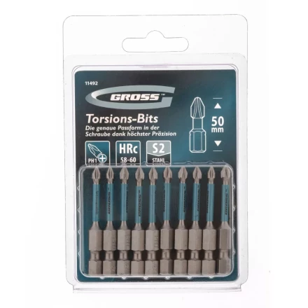Набор бит торсионных PH1x50 мм для ударных шуруповертов 10 шт. Gross 11492 купить в Когалыме