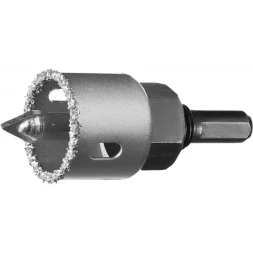 Коронка-чашка ЗУБР "ПРОФЕССИОНАЛ" c карбид-вольфрамовым нанесением, 32 мм, высота 25 мм, в сборе с державкой и сверлом 33360-032_z01