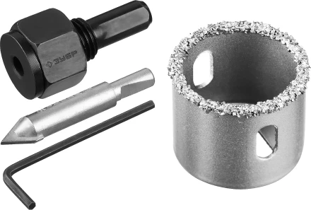 Коронка-чашка ЗУБР "ПРОФЕССИОНАЛ" c карбид-вольфрамовым нанесением, 32 мм, высота 25 мм, в сборе с державкой и сверлом 33360-032_z01 купить в Когалыме