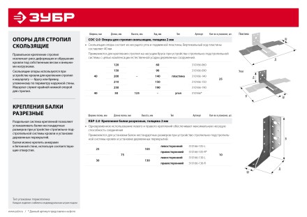 ЗУБР СОС-2.0, 40 x 120 (60) x 2 мм, пластина, скользящая опора для стропил (310166-060) купить в Когалыме