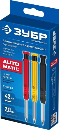 ЗУБР АСК набор: 18 сменных грифелей: 6ч + 6ж + 6к ( d 2,8 мм, HB), 3 автоматических карандаша (06312-H6) купить в Когалыме