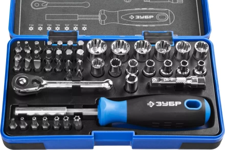 Набор ЗУБР "ПРОФИ": Отвертка с двухкомп рукояткой, насадки и мини трещетка, 47 предм, пластиковый бокс 25283-H47 купить в Когалыме