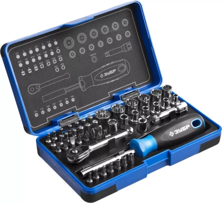 Набор ЗУБР "ПРОФИ": Отвертка с двухкомп рукояткой, насадки и мини трещетка, 47 предм, пластиковый бокс 25283-H47 купить в Когалыме