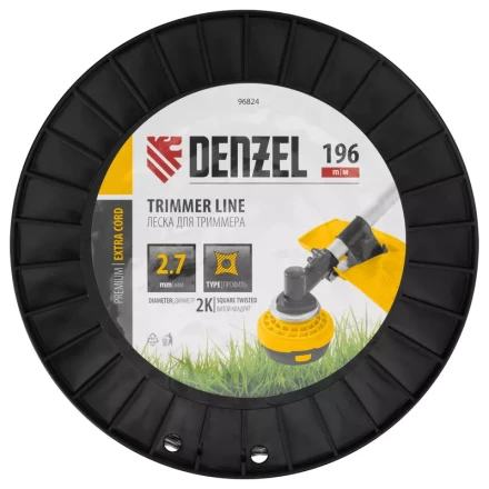 Леска для триммера двухкомпонентная витой квадрат, 2,7мм х 196м, на DIN катушке EXTRA CORD// Denzel 96824 купить в Когалыме