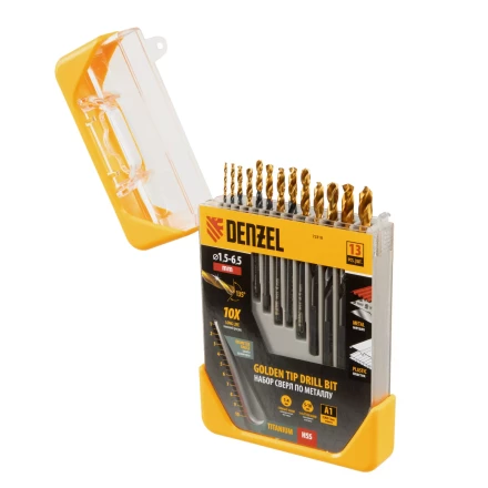 Набор сверл по металлу, 1,5-6,5 мм, HSS-Tin, Golden Tip, 13 шт Denzel 72318 купить в Когалыме