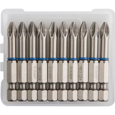 Биты ЗУБР "ЭКСПЕРТ" торсионные кованые, обточенные, хромомолибденовая сталь, тип хвостовика E 1/4", PZ2, 50мм, 10шт 26013-2-50-10 купить в Когалыме