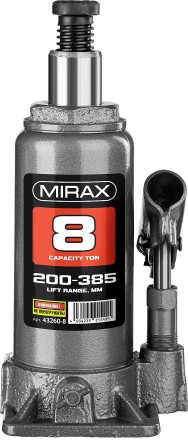 Домкрат гидравлический бутылочный, 8т, 200-385 мм, MIRAX 43260-8 43260-8 купить в Когалыме