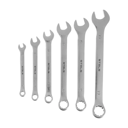Набор ключей комбинированных Stels 6-17 мм, 6 шт., CrV, матовый хром, 15442 купить в Когалыме