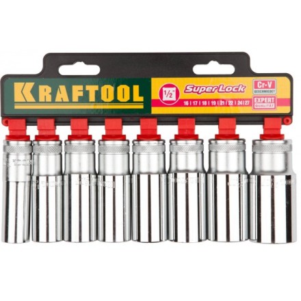 Набор KRAFTOOL &quot;EXPERT QUALITAT&quot; Торцовые головки &quot;SUPER LOCK&quot; удлин, 1/2&quot;, 16-27мм, 8 предметов 27865-H8_z01 купить в Когалыме