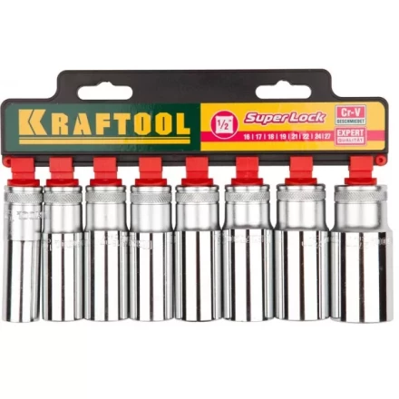 Набор KRAFTOOL "EXPERT QUALITAT" Торцовые головки "SUPER LOCK" удлин, 1/2", 16-27мм, 8 предметов 27865-H8_z01 купить в Когалыме