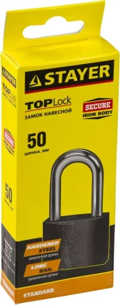 Замок STAYER "STANDARD" навесной, металлический корпус, удлиненная закаленная дужка, 50 мм 37160-50-1 купить в Когалыме