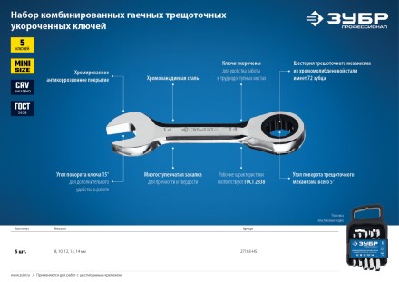 Наборы трещоточных комбинированных ключей укороченных серия ПРОФЕССИОНАЛ купить в Когалыме