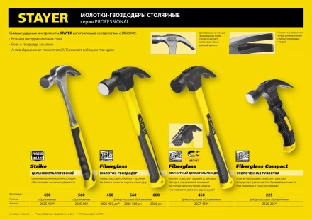 Молоток-гвоздодер "Fiberglass", 680г, STAYER Professional 2026_z01 купить в Когалыме