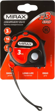 Рулетка MIRAX, 3 стопора, двухкомпонентный пластиковый корпус, 3мх16мм 34013-03-16 купить в Когалыме