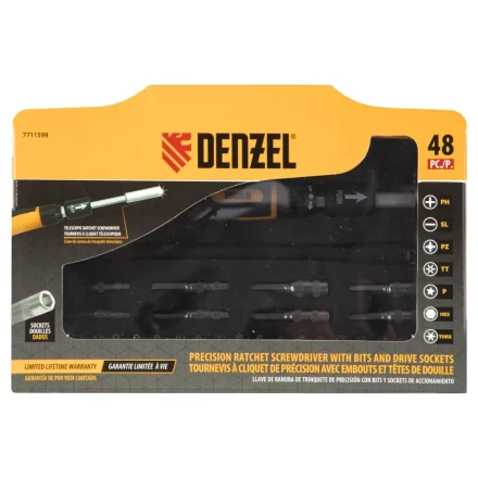 Отвертка с набором бит и торцевых головок для точных работ Denzel 7711599, гибкий привод, 48 шт, CrMo купить в Когалыме