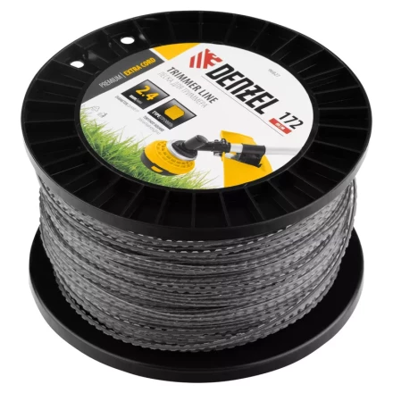 Леска для триммера двухкомпонентная зубчатый квадрат, 2,4мм х 172м, на DIN кат. EXTRA CORD// Denzel 96827 купить в Когалыме