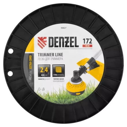 Леска для триммера двухкомпонентная зубчатый квадрат, 2,4мм х 172м, на DIN кат. EXTRA CORD// Denzel 96827 купить в Когалыме