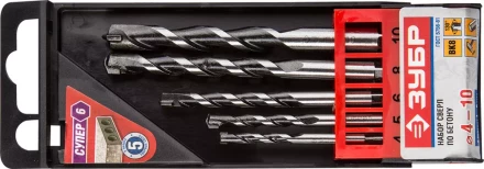 Набор ЗУБР Свёрла "СУПЕР-6" по бетону, ударные, с шестигранным хвостовиком, 4; 5; 6; 8; 10мм, 5шт 2916-H5 купить в Когалыме