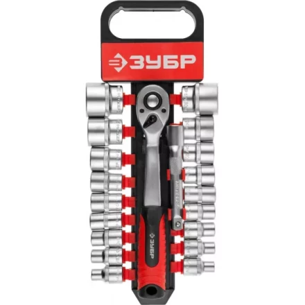 Набор ЗУБР "МАСТЕР": Торцовые головки (1/2") на пластиковом рельсе, трещотка, удлинитель, Cr-V, 8-32мм, 20 предметов 27647-H20 купить в Когалыме
