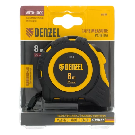 Рулетка Denzel 8м х 25мм, обрезиненный корпус, автоматическая фиксация 31553 купить в Когалыме