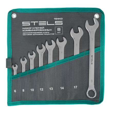 Набор ключей комбинированных Stels 6-19 мм, 8 шт., CrV, матовый хром 15443 купить в Когалыме
