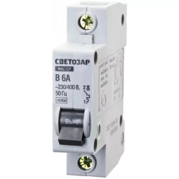 Выключатель СВЕТОЗАР автоматический, 1-полюсный, "B" (тип расцепления), 6 A, 230 / 400 В 49050-06-B