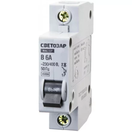 Выключатель СВЕТОЗАР автоматический, 1-полюсный, "B" (тип расцепления), 6 A, 230 / 400 В 49050-06-B купить в Когалыме