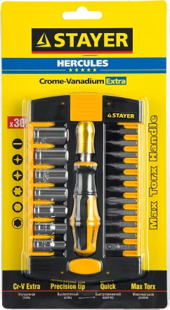 Набор STAYER "MASTER" HERCULES: Отвертки, Cr-V, эргономичная двухкомпонентная рукоятка, 30предм, в боксе 25055-H30 купить в Когалыме