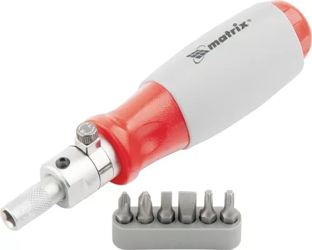 Отвертка реверсивная, поворотная головка, набор бит, CrV , 6 шт MATRIX 11548 купить в Когалыме
