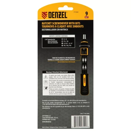 Отвертка реверсивная с револьверным механизмом Denzel 7711601, 11 шт, сталь S2 купить в Когалыме
