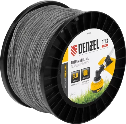 Леска для триммера двухкомпонентная зубчатый квадрат, 3,0мм х 113м, на DIN кат. EXTRA CORD// Denzel 96828 купить в Когалыме