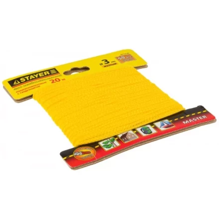 Шнур STAYER "MASTER" хозяйственно-бытовой, полипропиленовый, вязанный, с сердечником, желтый, d 3, 20м 50414-03-020 купить в Когалыме