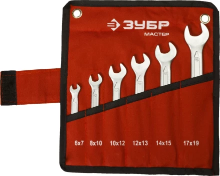 Набор ЗУБР "МАСТЕР": Ключ гаечный рожковый, Cr-V сталь, хромированный, 6-19мм, 6шт 27010-H6 купить в Когалыме