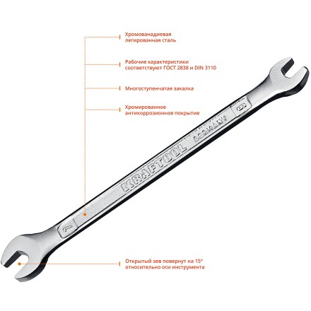 Ключи гаечные рожковые KRAFTOOL, Cr-V, DIN 3110 27033-06-07 купить в Когалыме